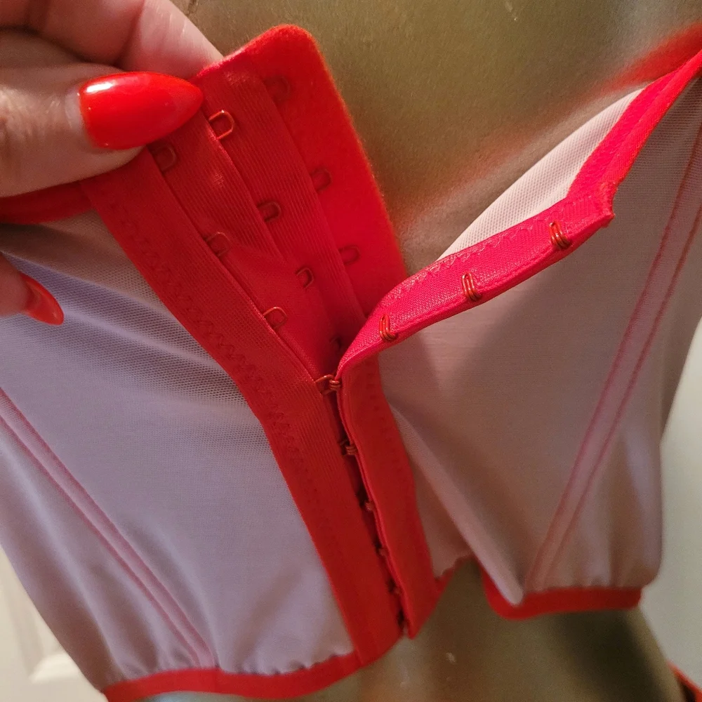 NWT Sexy Red Eyelash Lace Bustier Corset Sheer Mesh Top